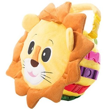 BUCKLE TOY "Benny" Lion Bag - Toddler Early Learning Basic Life Skills Children's Plush Travel Activity
