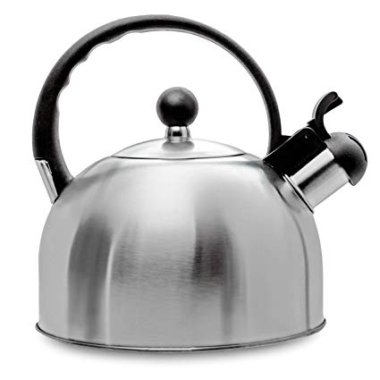 2.5 Liter Whistling Tea Kettle - Modern Stainless Steel Whistling Tea Pot for Stovetop with Cool Grip Ergonomic Handle - Stainless Steel
