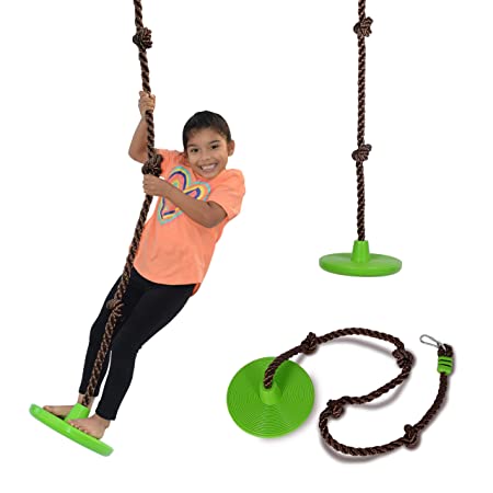 Swurfer Disco - 3-in-1 Multi-Purpose Sit, Stand, & Climb Disc Swing, Heavy Duty Climbing Rope Swing - 6 Foot Rope with Four Adjustable Knots, Holds 200lbs, Ages 4 and Up