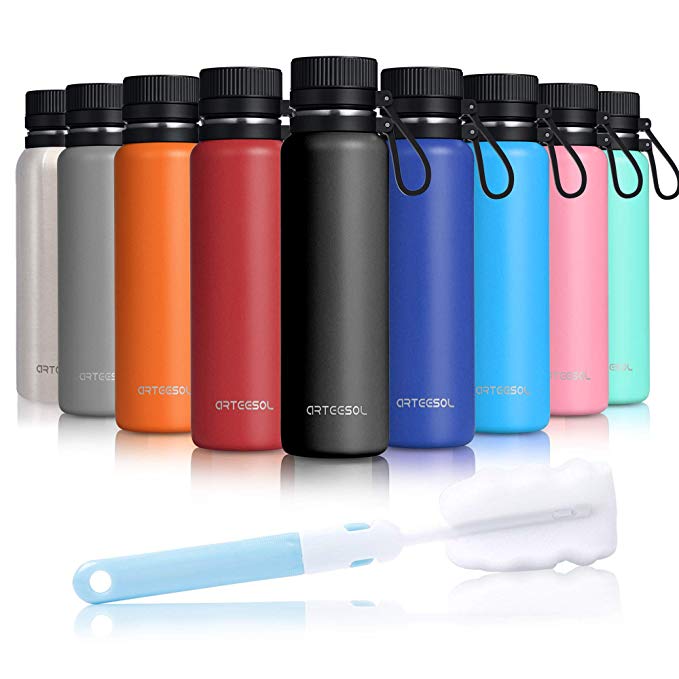 ARTEESOL Water Bottle 17/25/34 oz (500/750/1000 ml) BPA Free Vacuum Insulated 18/8 Stainless Steel Leak-proof Double-Walled Wide Mouth Thermos for Sports Gym Workout, Cold or Hot for 12h [9 Colors]