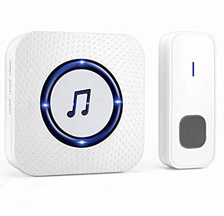 Wireless Doorbell Waterproof Door Bells Chime Kit with LED Flash 1 Plug-In Receivers & 1 Push Button (Battery included) 1000 Feet Operating 55 Chimes 5 Level Volume