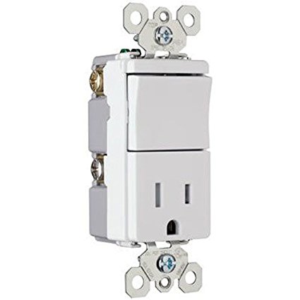 Pass & Seymour TM818TRWCC6 Decorator Combo Single Pole Switch and Single Receptacle, 15-Amp, 120/125-volt, White