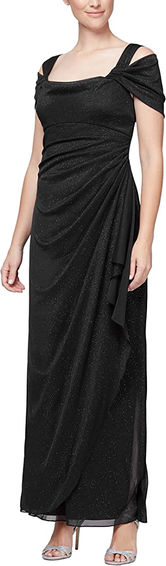 Alex Evenings Women's Long Cold Shoulder Dress (Petite and Regular Sizes)