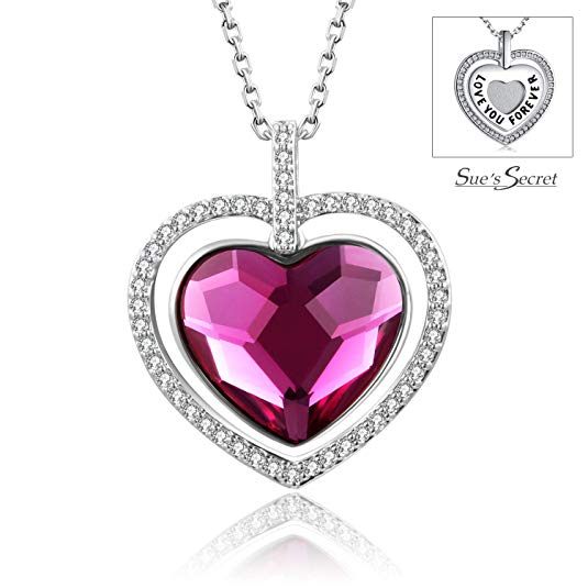 SUE’S SECRET Red Heart Pendant Blessed Heart Necklace with Swarovski Crystals, Love Heart Shaped Crystal Birthstone Necklace Birthday Gifts