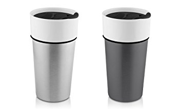 Hamilton Beach ceramic Stainless Travel Mug, 14oz, 2 Pack Set, , Stainless Steel/Gunmetal