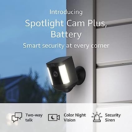 Introducing Ring Spotlight Cam Plus, Battery | Two-Way Talk, Color Night Vision, and Security Siren (2022 release) | 2-pack, Black