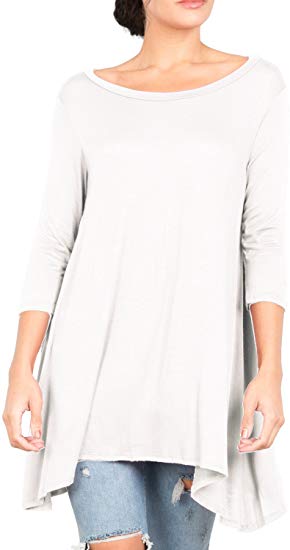 Love In Women's 3/4 Sleeve Round Neck Relaxed Drape Tunic T Shirt Top S~3XL
