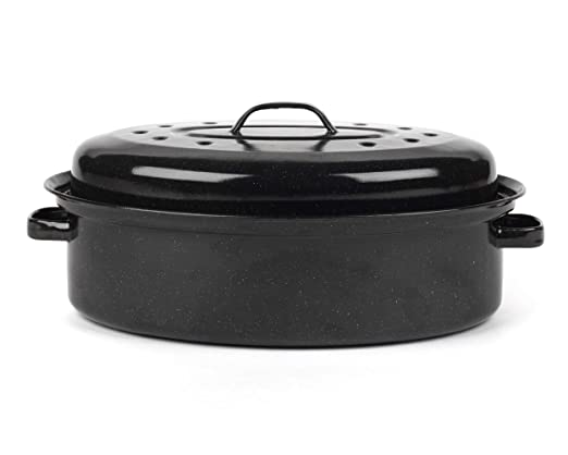 Russell Hobbs CW11491MOBN Vitreous Enamel Self-Basting Steel Roasting Tin with Lid, 36 cm, Black