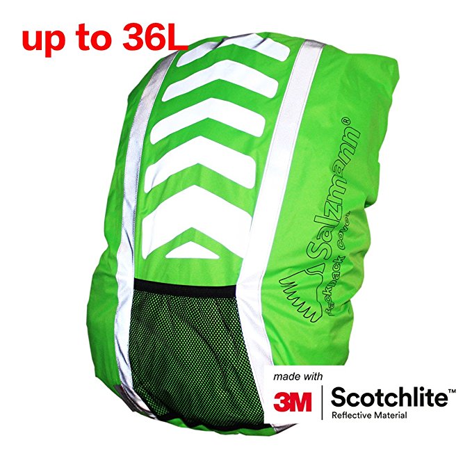Salzmann 3M Reflective Backpack Cover, Rucksack Cover, Bag Rain Cover, High Visibility, Waterproof, Rainproof, ideal for Cycling and Running