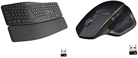 Logitech Ergo K860 Wireless Ergonomic Keyboard with Wrist Rest & MX Master Wireless Mouse – High-Precision Sensor, Speed-Adaptive Scroll Wheel, Easy-Switch up to 3 Devices - Meteorite Black