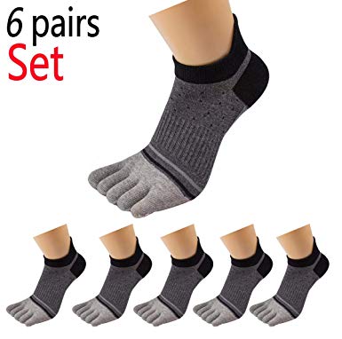 Men Cotton Low Cut Athletic Toe Socks 5 Finger No Show Mesh Wicking 6 Pack