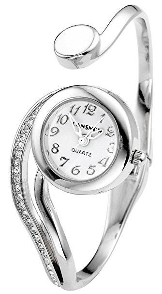 Top Plaza Fashion Women's Bangle Cuff Bracelet Analog Watch - Silver Tone