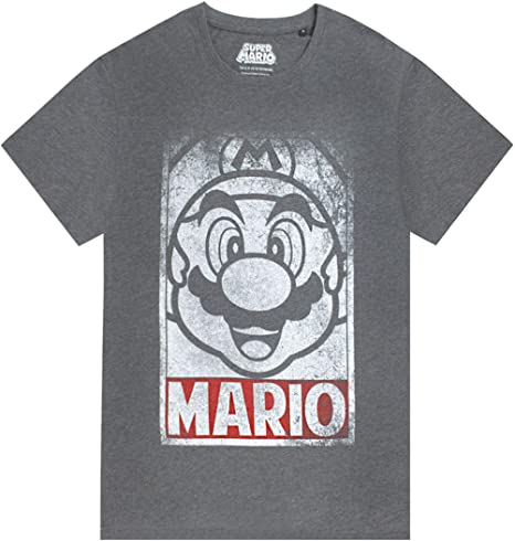 Super Mario Nintendo T Shirt Mens Adults Gamer Charcoal Top Small