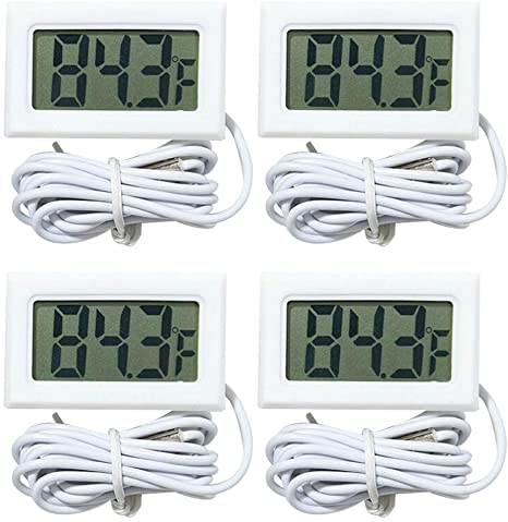 VOKARO 4-Pack Fahrenheit(℉) Digital Thermometer Wired for Indoor, Outdoor, Greenhouse, Garden (White)