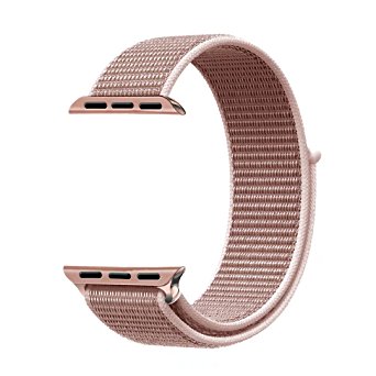 QIENGO Qifit New Nylon Sport Loop with Hook and Loop Fastener Adjustable Closure Wrist Strap Replacment Band for iwatch Apple Watch Series 1 /2 / 3,38mm,Rose Pink
