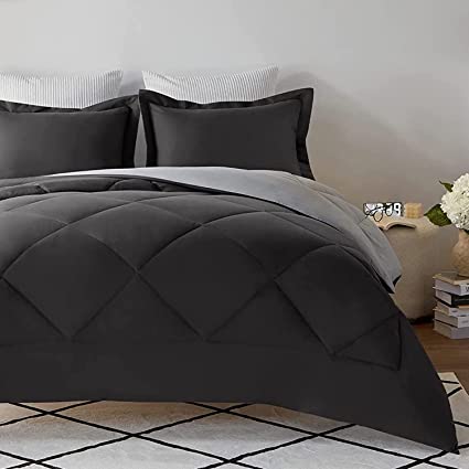 CozyLux Twin/Twin XL Reversible Comforter Set 2-Piece Dark Grey/Light Gray Lightweight Fluffy Bed Set 68"X88" - Soft Cozy Down Alternative Duvet Insert for Boys and Girls (1 Comforter, 1 Pillow Sham)