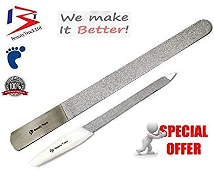BeautyTrack Nail File - Diamond Deb - Nail File Set - Foot Dresser Stainless Steel - Double Sided Diamond Dust Coating - Podiatry Foot Care Instruments - Professional Quality Product - Chiropody File