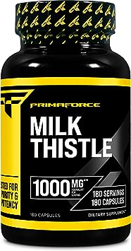 Primaforce Milk Thistle 180 Capsules 1000mg Equivalent - Gluten Free, Non-GMO Dietary Supplement, from 250mg of 4:1 Extract