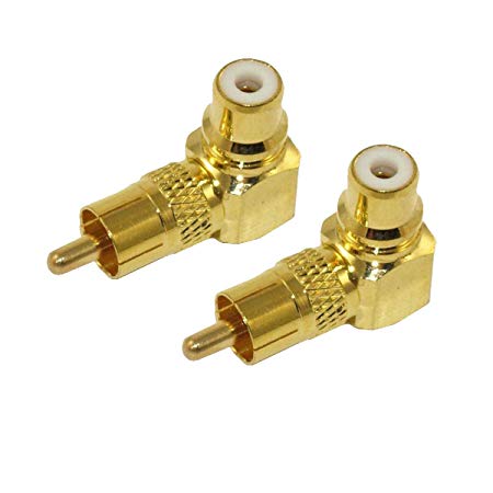 Kework 2-Pack 90 Degree Right Angle RCA Male to Female AV Adapter Connector,Gold Plated (1 Way)