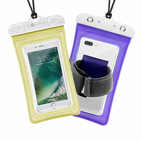 Waterproof Pouch, 2 Pack F-color Universal Armband Dry Case Compatible with iPhone 7 7 Plus Home Button, Perfect For Water Sports, Skiing, Protect iPhone 7 6S Plus SE, Samsung Note 7. Dark Blue,Yellow