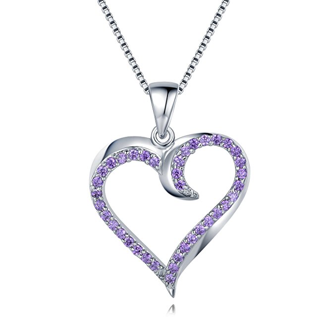 MBLife 925 Sterling Silver Purple CZ Open Heart Pendant Necklace (16")