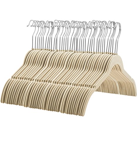 Zober - 60 Pack, Premium Quality Space Saving Velvet Shirt Hangers Strong and Durable with 360 Degree Chrome Swivel Hook - Non Slip Dress Hangers with Contoured Shoulders and Notches for Straps, Ivory