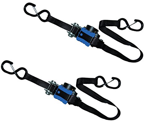 S-Line 95372 GP Retractable Ratchet Tie Down with Retraction Brake and Coated S-Hooks with SAFETY Clip, 1-Inch x 15-Foot