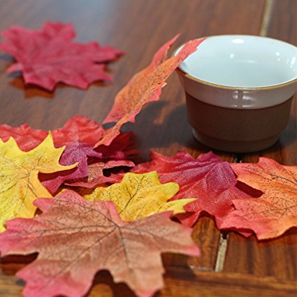 300 Artificial Fall Maple Leaves in a Mixture of Autumn Colors - Great Autumn Table Scatters for Fall Weddings & Autumn Parties (300, Maple Leaves)