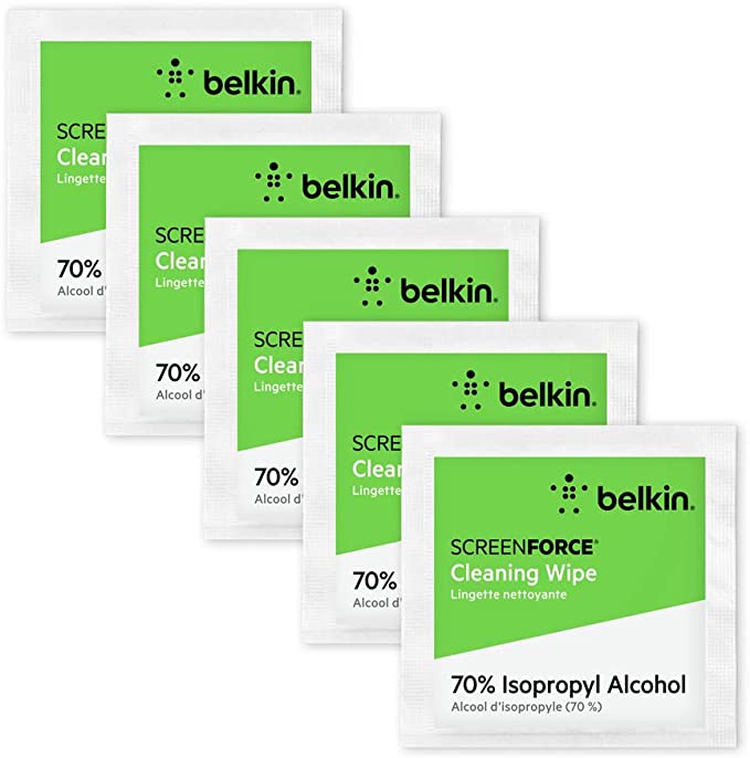 Belkin Screen Cleaning Wipes 200-Count (70% ISP Alcohol Wipes Reduce Bacteria up to 99%) for Smartphones, Tablets, Keyboards, more