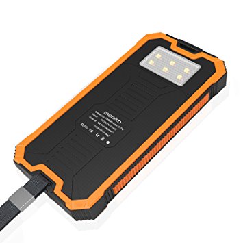 Solar Charger 16000mAh Power Bank moniko Portable Phone Charger External Battery Pack with Dual USB 2 Ports and LED Flashlight Outdoor Waterproof for iPhone iPad Android Samsung HTC and Other Mobile Phones (Orange)