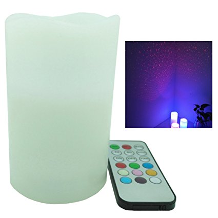MeetUs Flameless Led Wax Candle Battery Operated LED Candle with Star Sky Projection Lamp Function Height 4" ,9 Color Remote and Timer Control for Party,Holiday, Wedding,Birthday, Christmas