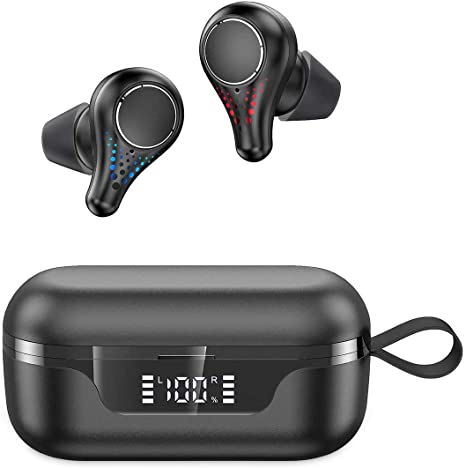 Bluetooth Headphones-True Wireless Earbuds 24 Hours Playtime Earphones TWS Deep Bass Loud Voice Call Waterproof Headset with Microphone in-Ear Earphone with Smart LED Display for Sports