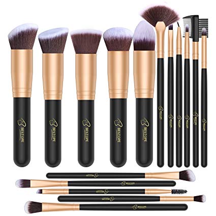 BESTOPE Makeup Brush Set 16 Piece Premium Cosmetic with Super Velvety Synthetic Hair Kabuki Foundation (Black Gold), 0.44 Pound