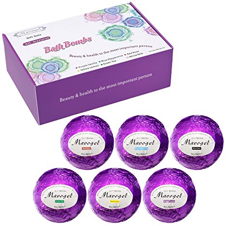 Premium Bath Bombs Gift Set by Mavogel -6 Pack of Assorted Spa Bath Fizzies with Organic & Natural Ingredients for Moisturizing Dry Skin-A Unique Present for Relaxation