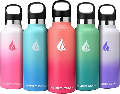 HYDRO CELL Stainless Steel Water Bottle with Straw & 2 Standard Mouth Lids (32oz 24oz 20oz 16oz) Keeps Liquids Hot or Cold w/Double Wall Vacuum Insulated Leak Proof Sport Design (Coral/Punch 20oz)