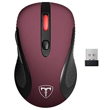 VicTsing 2.4G Wireless Mouse Wireless Optical Laptop Mouse with USB Nano Receiver, 6 Buttons,5 Adjustable DPI Levels,15 Months Battery Life,Wine Red