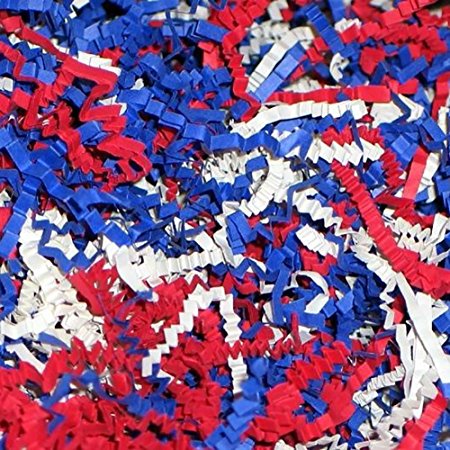 Red White and Blue USA Colors Decorative Shredded Paper ~ Patriotic Crinkle Cut Shredded Gift Basket Paper- 6 Oz