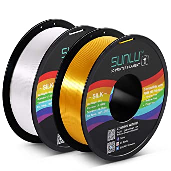 SUNLU Silk PLA Filament 1.75mm, 3D Printer Filament Silk, Silky Shiny Filament PLA for 3D Printers and Pens, 2kg(4.4Lbs)/Spool, Silk LightGold White