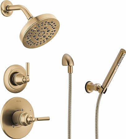 Delta Faucet Saylor 3-Setting Gold Shower System Including Shower Head, Handheld Shower, Shower Handle, Shower Diverter and Shower Valve Kit, Delta Shower Trim Kit, Champagne Bronze