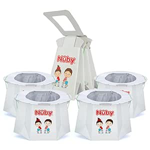 Nuby Disposable Travel Potty with Liner - Foldable and Portable Potty; Toddler Potty Essential for Camp, Trips, & Car Rides - Travel Potty for Toddler, 4 Pack