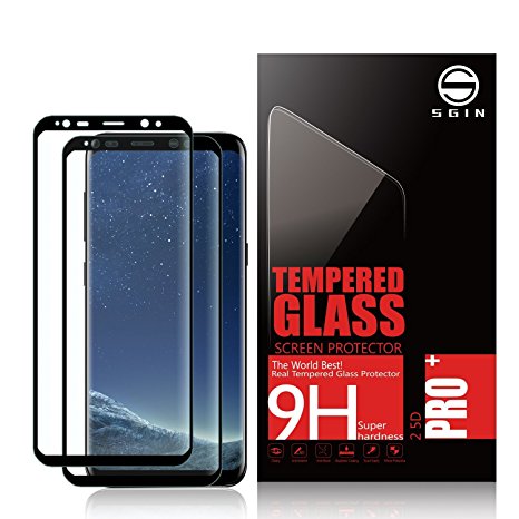 Samsung S8 Glass Screen Protector SGIN, [2Pack Black]Highest Quality Premium Tempered Glass Anti-Scratch, Clear High Definition (HD) Screen Film for Samsung Galaxy S8(Full Screen Coverage)
