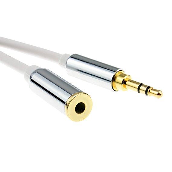 kenable PRO METAL WHITE 3.5mm Stereo Jack Headphone Extension Cable 0.5m 50cm
