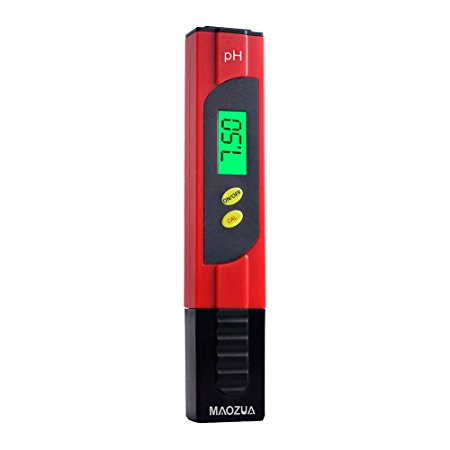 MAOZUA Automatic Calibration PH Meter ATC Function Water Quality Tester with Backlit LCD Display 6 Set of PH Buffer Powder,±0.01pH High Accuracy,0.00-14.00 Measurement Range and 0.01 Resolution Measure for Household Drinking Water Hydroponic Aquarium Spa Pool (RED)