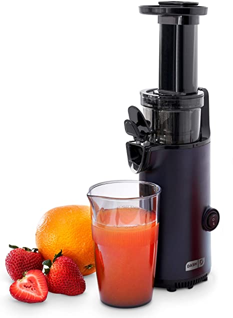 Dash Deluxe Compact Power Slow Masticating Juicer Extractor Easy to Clean, Cold Press Juicer with Brush, Pulp Measuring Cup, Frozen Attachment and Juice Recipe Guide - Black