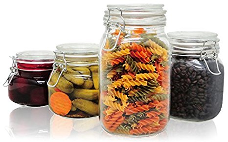 Priority Chef 4-Piece Glass Storage Jars, Perfect for Storing Coffee, Sugar, Flour, or Sweets, Keeps Bugs Out