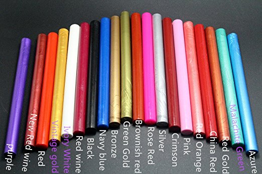 XICHEN®20PCS Vintage sealing Glue Gun Sealing Wax Wax sticks Wax seal supplies a variety of colors 20 colors collection (Purple,New red wine,Red,Vintage gold,Ivory White,Red wine,Black,Navy blue,Bronze,Green gold,Brownish red, Rose Red,Silver,Crimson,Pink,Red Orange,Chinese red,Red gold,Malachite Green,Azure)