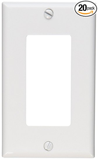 Leviton 80401-NW 1-Gang Decora/GFCI Device Decora Wallplate, Standard Size, Thermoplastic Nylon, Device Mount, 20-Pack, White