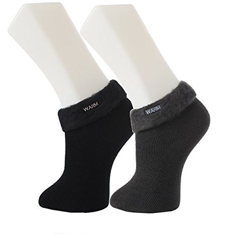 Surblue Women's Faux Fur Slipper Winter-weight Socks for Boots Thermal Fleece-lined Cozy Crew Socks-(2pcs)