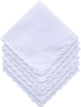 Bulk Pack Handkerchiefs Cotton Scalloped Hankies Pocket Square Towel White 11 Inches