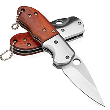 Ecante Pocket Knife Wood Handle Outdoor Hunting Camping Folding Knives Stainless Steel Blade, Mini Outdoor Pocket Knife Survival Tool